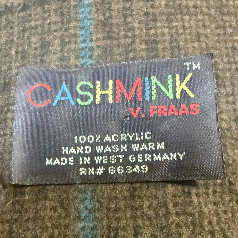 V. Fraas Cashmink Scarf Plaid Green Blue Burgundy Made in West Germany Vintage
